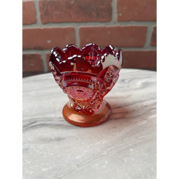 Fenton Style Ruby Red Carnival Glass Daisy Button Toothpick Holder 3" Votive - Picture 4 of 6